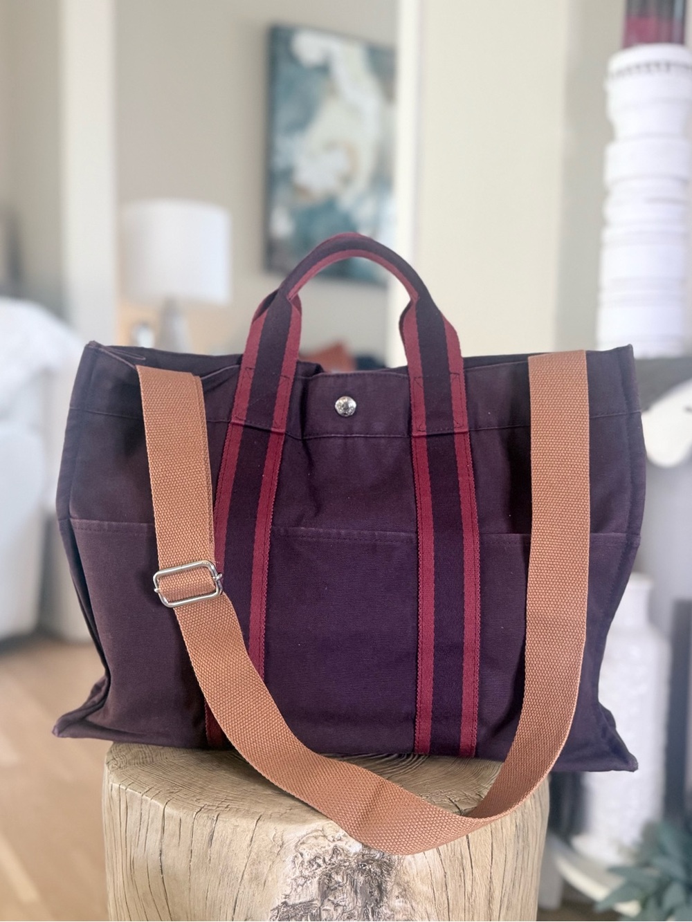 Hermès Fourre Tout MM Canvas Tote – Brown & Burgundy